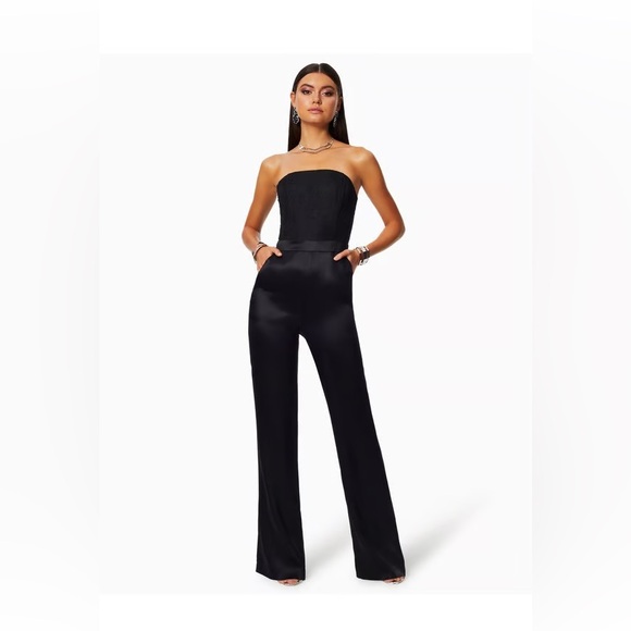NWT NEW Ramy Brook Josephine blacklace‎ corset black silky jumpsuit size 10